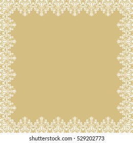 Classic vector white square frame with arabesques and orient elements. Abstract ornament with place for text, Vintage pattern.