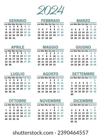 Classic vertical calendar 2024 in Italian. Days, weeks and months. Print, template, vector