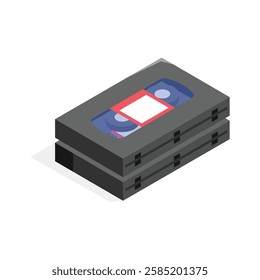 Classic VHS tape isometric icon in modern style