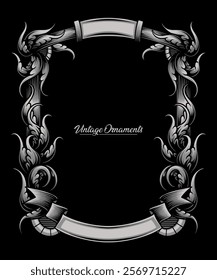 Classic victorian frame ornament vector. Monochrome colour style