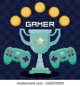 classic video game controls and trophy