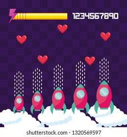 classic video game rockets flying