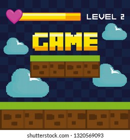 classic video game scene with clouds