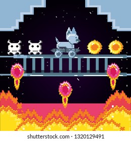 classic video game scene with flame
