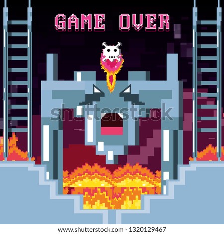 classic video game scene with flame