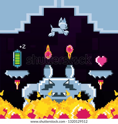 classic video game scene with flame