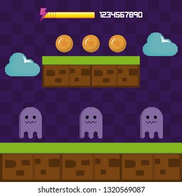 classic video game scene with ghosts characters