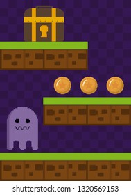classic video game scene with treasure chest