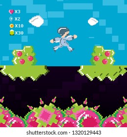 classic video game scene with warrior and flame
