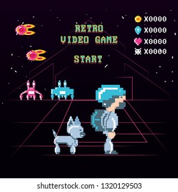 classic video game scene with warrior and animal