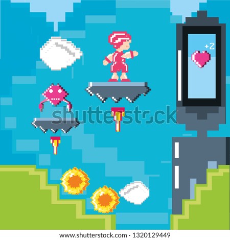 classic video game scene with warrior