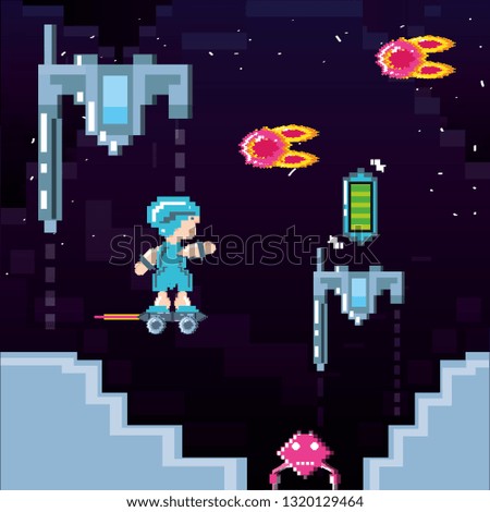 classic video game scene with warrior