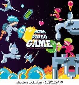 classic video game scene with warriors fight