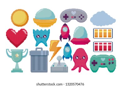 classic video game set icons