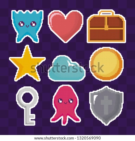 classic video game set icons