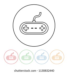Classic video games icon in a modern thin line style vector retro video game controller symbol outline with four color variations