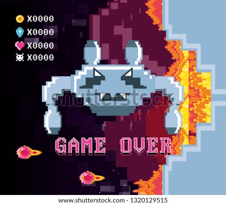 classic video scene with monster game over