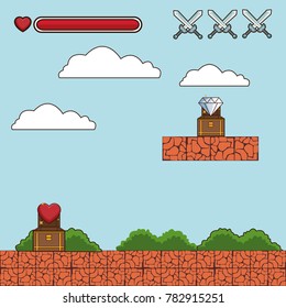 Classic videogame scenery cartoon