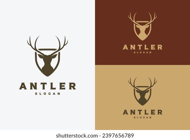 Classic Vintage Antlers Deer Face for Wildlife Hunting Logo Design.