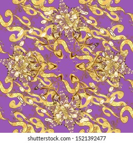 Classic vintage background. Damask orient ornament. Classic seamless vector pattern. Fantasy nice illustration. Orient yellow and violet ornament for fabric, wallpaper and packaging.