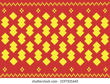The classic vintage background fabric pattern is red and light yellow similar to the vintage fabric flower pattern.