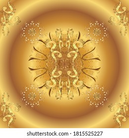 Fondo clásico vintage. Patrón dorado sobre colores marrones y amarillos con elementos dorados. Patrón de oro vectorial clásico sin brillo. Ornamento tradicional.