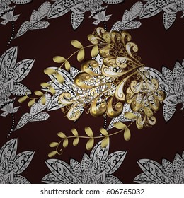 Classic vintage background. Golden pattern on brown background with golden elements. Seamless classic vector golden pattern. Traditional orient ornament.