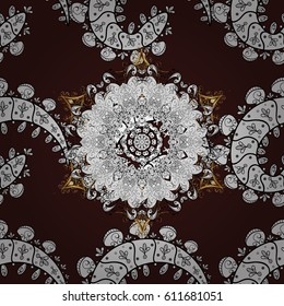 Classic vintage background. Golden pattern on brown background with golden elements. Seamless classic vector golden pattern. Traditional orient ornament.