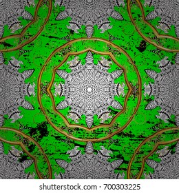 Classic vintage background. Golden pattern on green background with golden elements. Classic vector golden pattern. Traditional orient ornament.