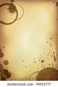 Classic vintage background. Old paper sheet with stains of coffee. Vector version.