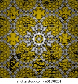 Classic vintage background. Pattern on yellow background with white elements. Classic vector white pattern. Traditional orient ornament.