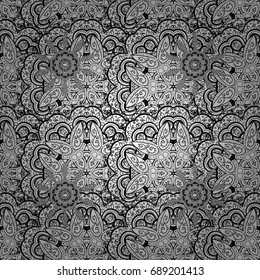 Classic vintage background. Pattern on blue background with white elements. Classic vector white pattern. Traditional orient ornament.