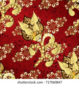 Classic vintage background. Pattern on yellow, brown and red colors with golden elements. Classic vector golden pattern. Traditional orient ornament.
