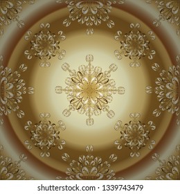 Classic vintage background. Seamless pattern on brown and beige colors with golden elements. Classic vector golden seamless pattern. Traditional orient ornament.