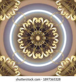 Fondo clásico vintage. Patrón inmaculado en tonos beige y neutros con elementos dorados. Ornamento tradicional. Patrón clásico vectorial dorado sin soldadura.