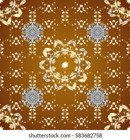 Classic vintage background. Seamless pattern on yellow background with golden elements. Traditional orient ornament. Vector illustration. Seamless classic vector golden pattern.