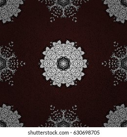 Classic vintage background. Seamless pattern on brown background with white elements. Classic vector white seamless pattern. Traditional orient ornament.