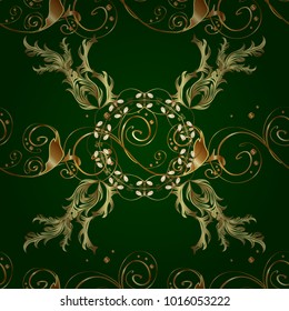Classic vintage background. Seamless classic vector green and yellow and golden pattern. Traditional orient ornament.