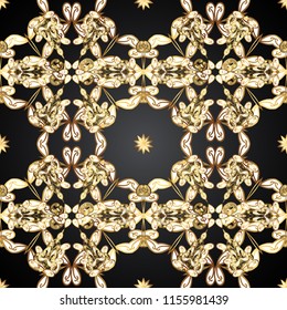 Classic vintage background. Seamless classic vector golden pattern. Seamless pattern on gray, white and brown colors with golden elements. Traditional orient ornament.