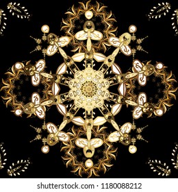 Classic vintage background. Seamless classic vector golden pattern. Seamless pattern on black, brown and beige colors with golden elements. Traditional orient ornament.