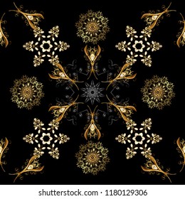 Classic vintage background. Seamless classic vector black, brown and beige and golden pattern. Traditional orient ornament.