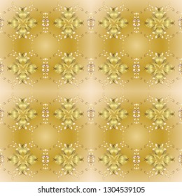 Classic vintage background. Seamless classic vector golden pattern. Vector illustration. Traditional orient ornament. Seamless pattern on beige and yellow colors with golden elements.