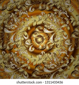 Classic vintage background. Seamless classic vector brown and yellow and golden pattern. Traditional orient ornament.
