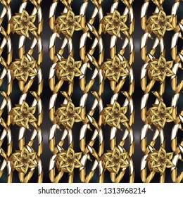 Classic vintage background. Seamless classic vector golden pattern. Golden pattern on brown and gray colors with golden elements. Traditional orient ornament.