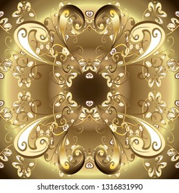 Classic vintage background. Seamless classic vector golden pattern. Seamless pattern on brown and beige colors with golden elements. Traditional orient ornament.