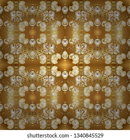 Classic vintage background. Seamless classic vector brown and beige and golden pattern. Traditional orient ornament.