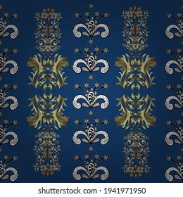 Classic vintage background. Seamless classic vector golden pattern. Seamless pattern on white, black and blue colors with golden elements. Traditional orient ornament.