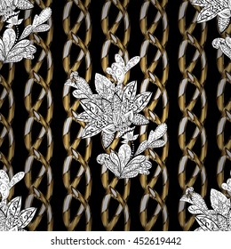 Classic vintage background. Seamless classic vector and golden pattern. Traditional orient ornament with white doodles.