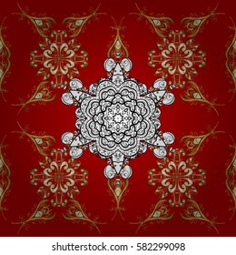 Classic vintage background. Seamless classic vector red and golden pattern. Traditional orient ornament with white doodles.