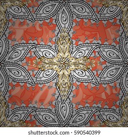 Classic vintage background. Seamless classic vector and golden pattern. Traditional orient ornament with white doodles.